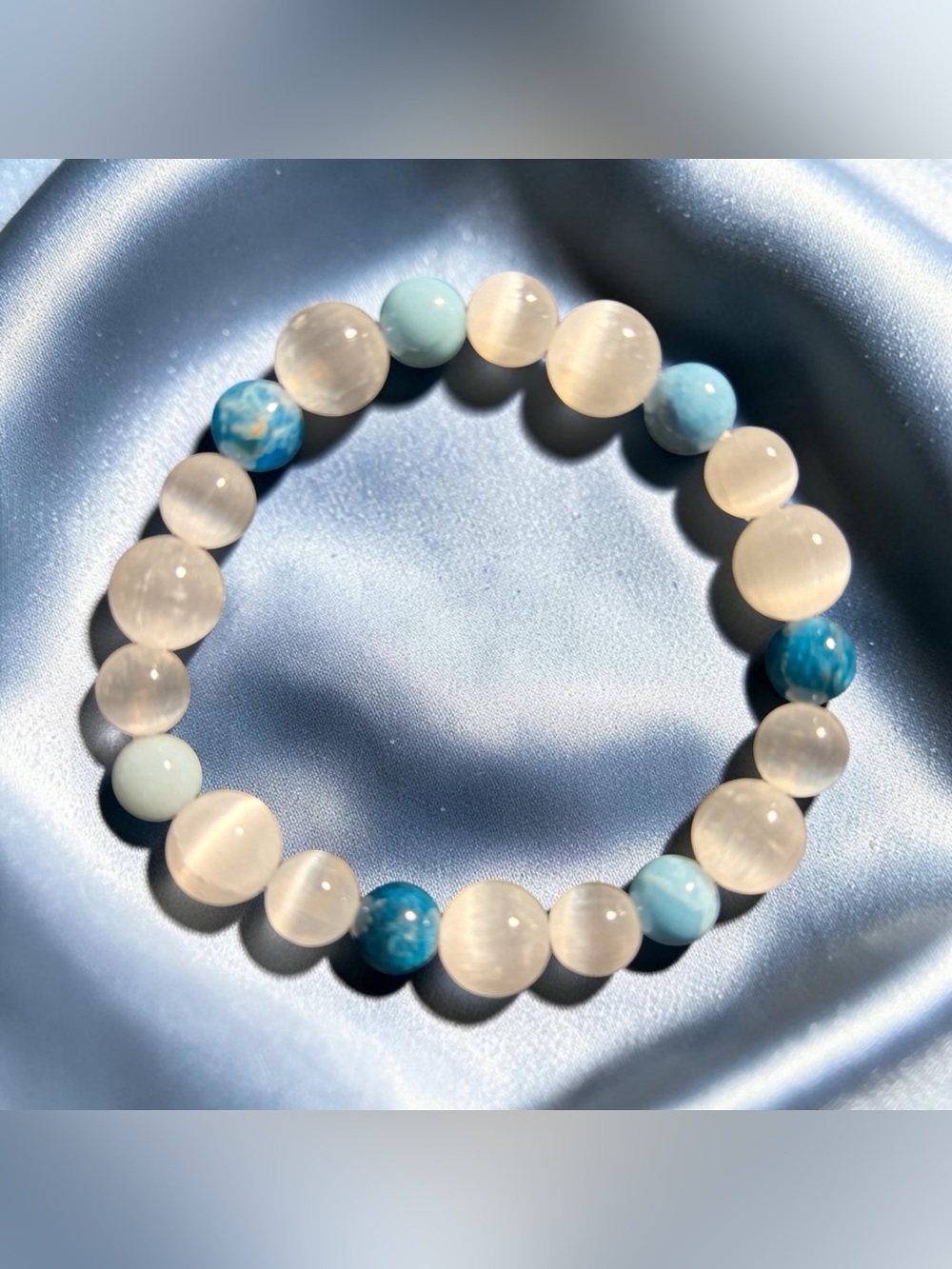 Handmade Larimar, Apatite & Selenite Beaded Bracelet